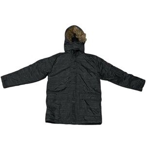 L (14-16) Snozu Black Puffer Ski Jacket with Faux Fur Hood Athletic Athleisure